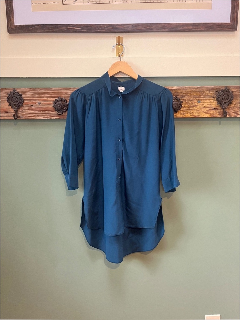 Wilfred Aritzia Teal Blue 100% Silk Peter Pan Collar Button Down Blouse